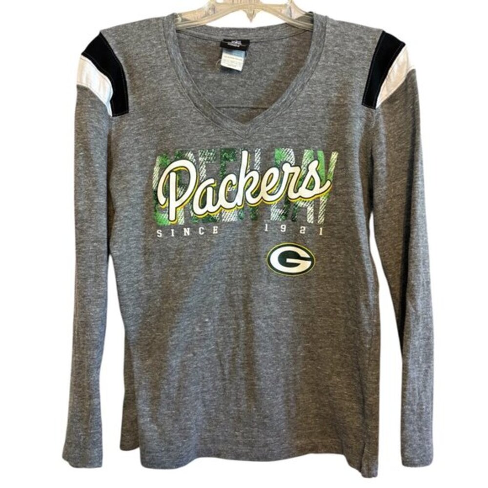 Green Bay Packers NFL Team Apparel Long Sleeve T Shirt Game Day Women’s Size Lar